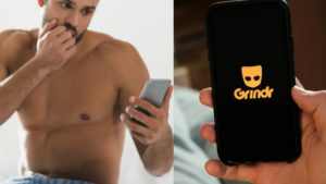 A split-screen image illustrating how Grindr shapes gay social life, highlighting both its positive connections and the challenges it brings to relationships and identity.