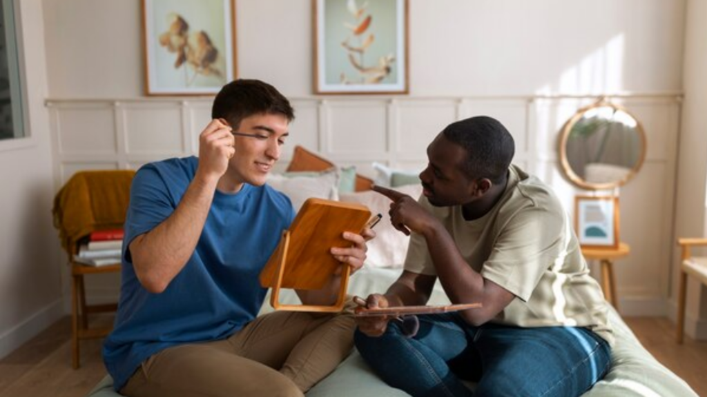 Discover the benefits of LGBTQ+ inclusive residential treatment program through an image of two gay men happily interacting with each other in an inclusive residential treatment.