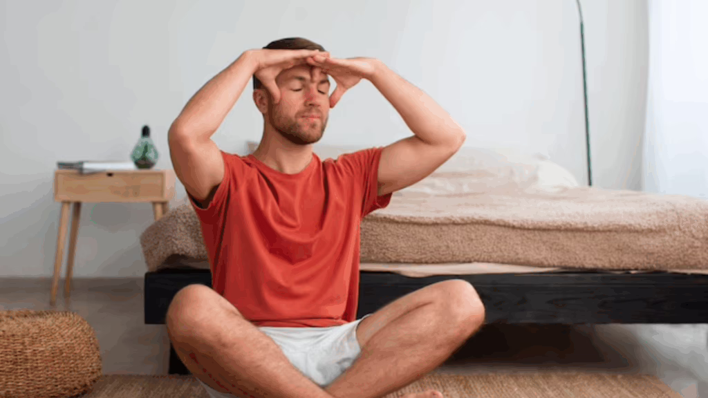 An image of a gay person while meditating in an inpatient alcohol detox.