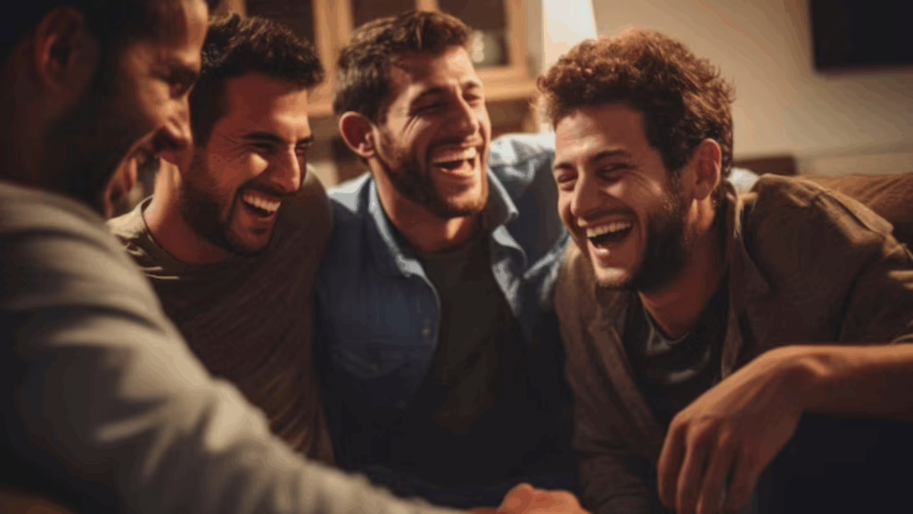 A group of happy gay people in a residential treatment center.