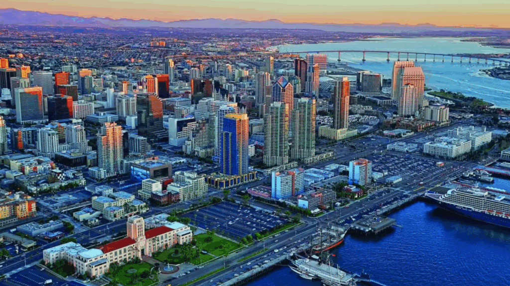An aerial view of downtown San Diego for drug detox post.